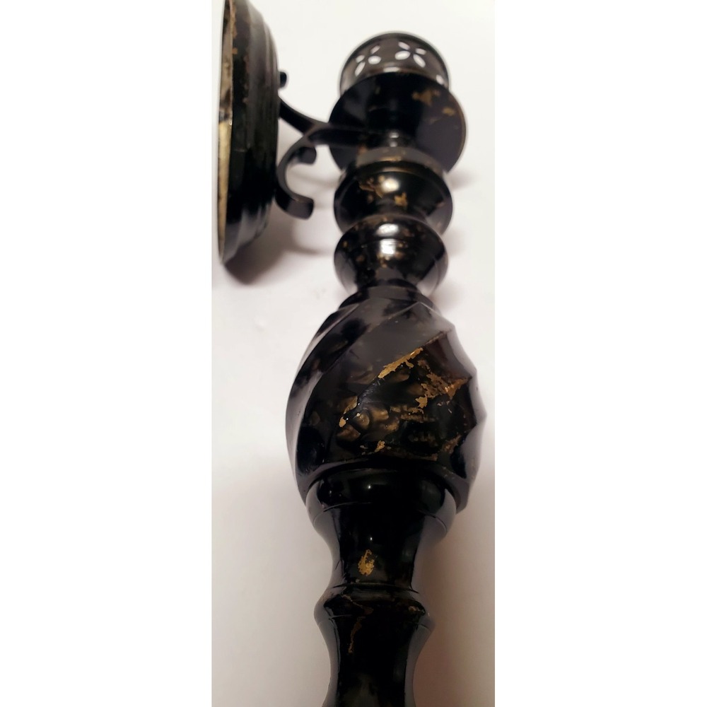 VTG Sconces Gothic Wall Pair Black & Gold India Pierced Votives Oval Back Plates - Picture 7 of 7